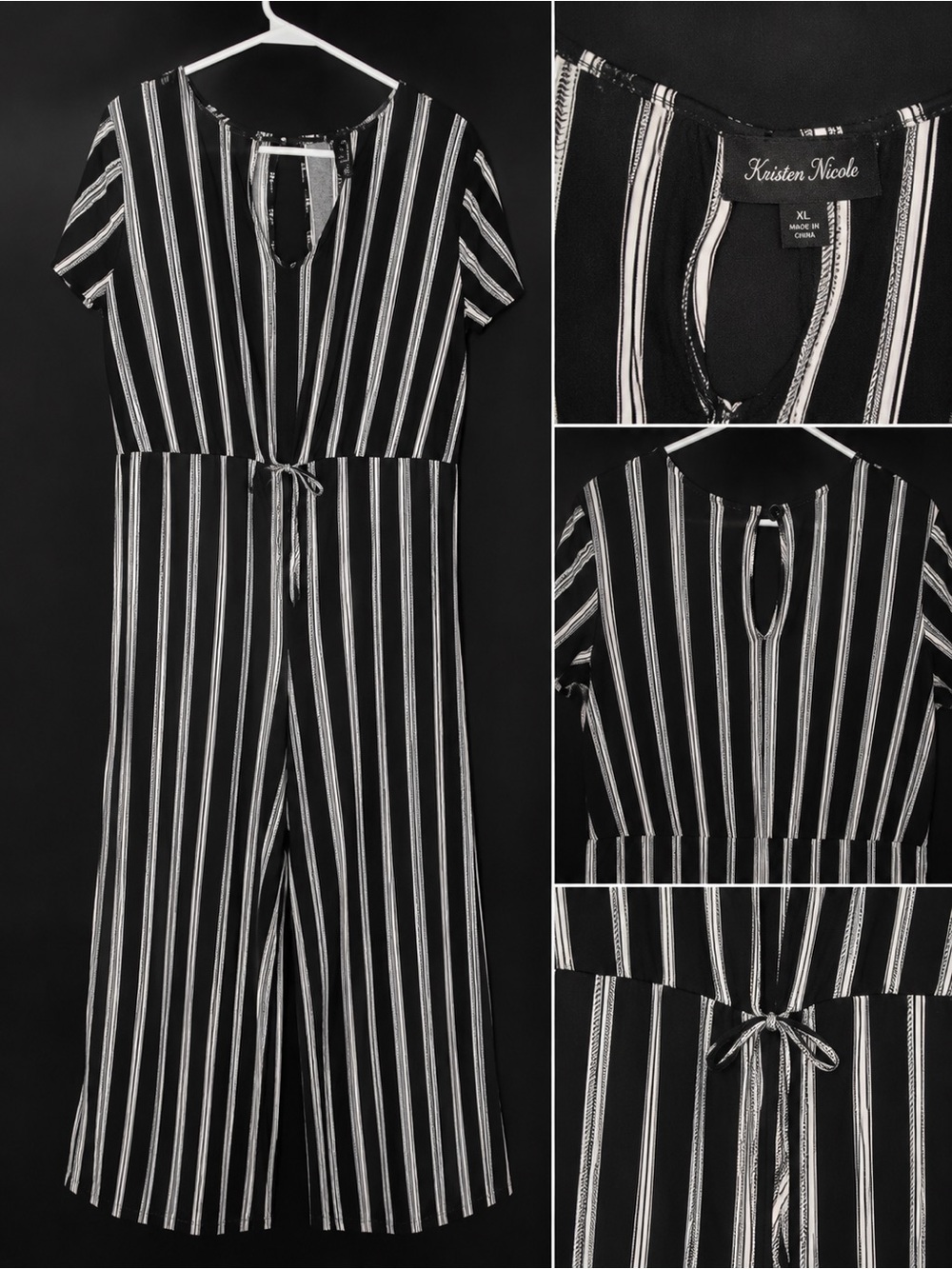 Super Soft XL Women’s Black & White Striped Jumpsuit Detailed Back